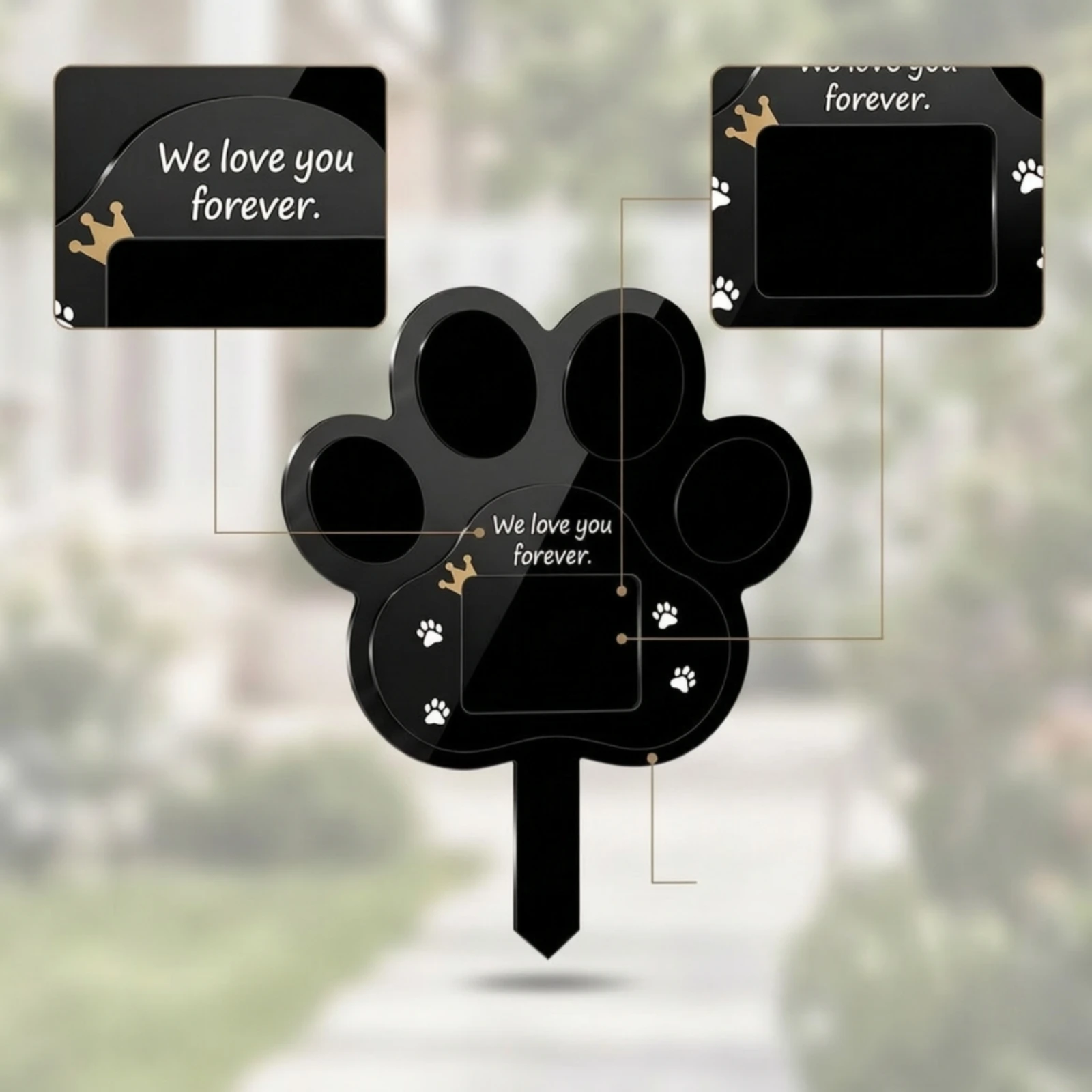 Paw Print Memorial Stake Long-Lasting Pet Memorial Stake Pet Grave Marker Easy to Install Grave Decoration Decorative for Garden