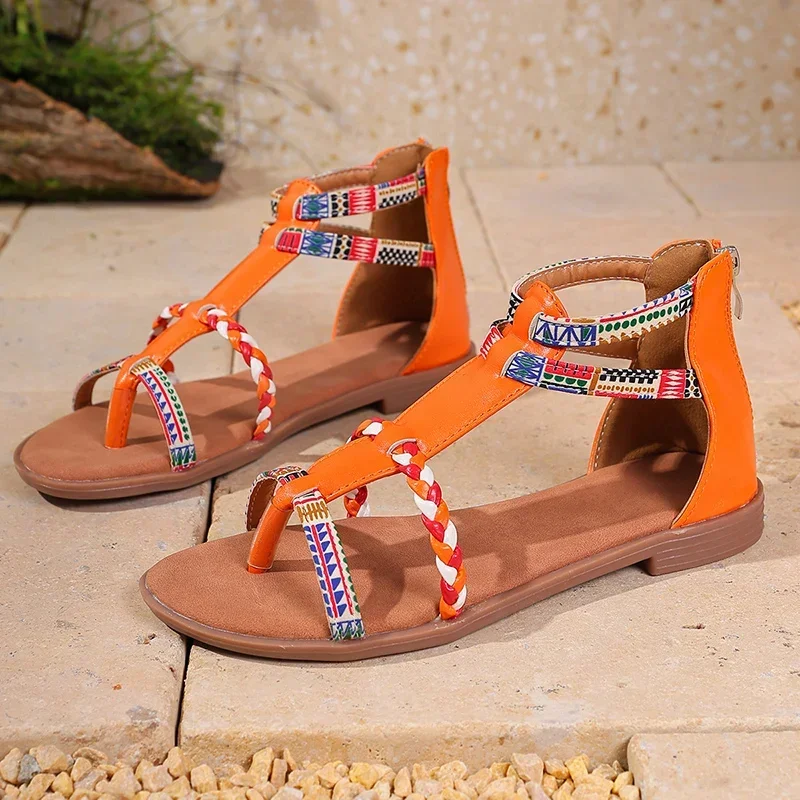 

Low Heel Flat with Colors Women's Sandals Zipper National Style Ladies Shoes on Sale 2025 Fashion Summer New Women's Sandals