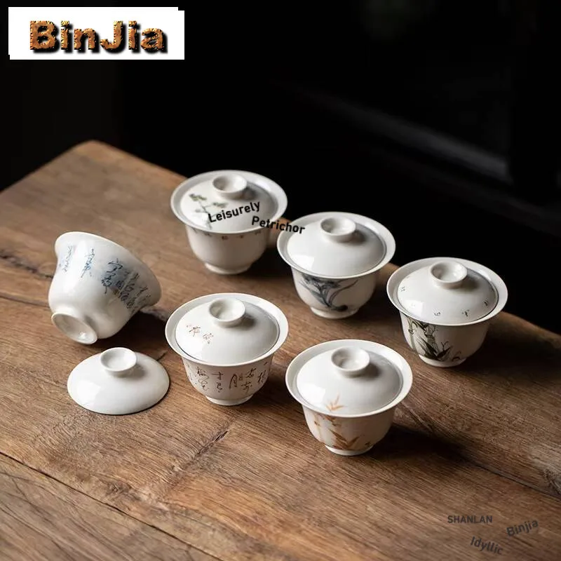

110 мл ручная роспись поэзия проза бамбук Гавань Дзен подглазурный цветной чайный напиток крышка для заваривания чаша чайная посуда подарок