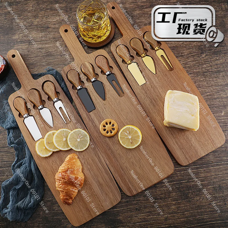 Acacia Wood Cheese Board Set with Knives, Wooden Cutting Board for Steak Cheese, Premium Serving Platter Set