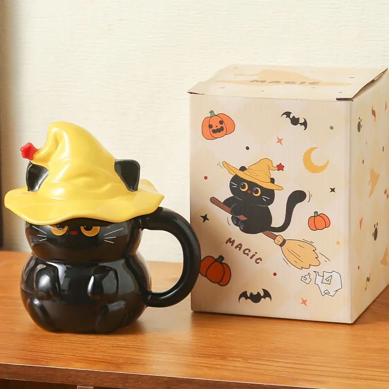 Magische Hoed Kat Waterbeker Keramische Mok voor Meisjes met Deksel Hoge Uiterlijk Halloween Cadeau voor Vriendin Huishoudelijk Water Drink Speelgoed