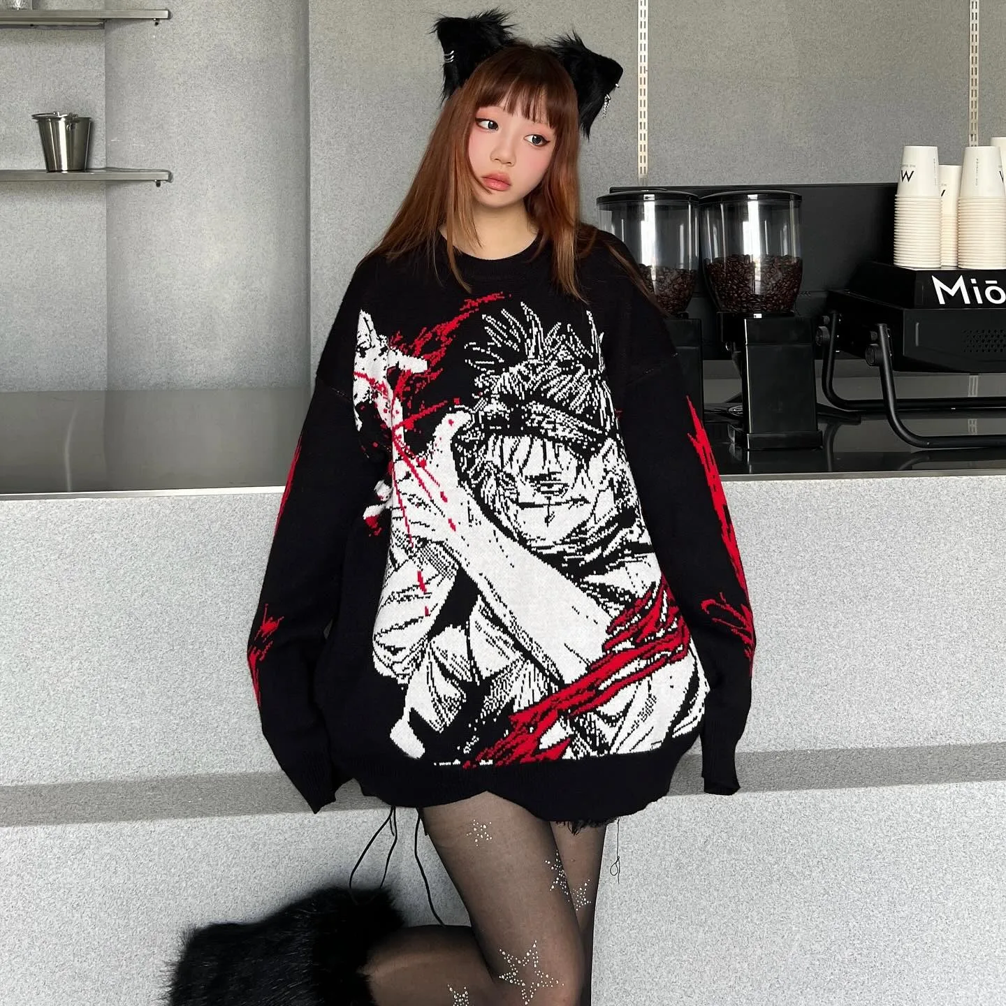 Winter Harajuku Loose Sweater Men's Hip Hop Streetwear Gothic Pullover Sweater for Women's Fashion unisex y2k clothes pullover