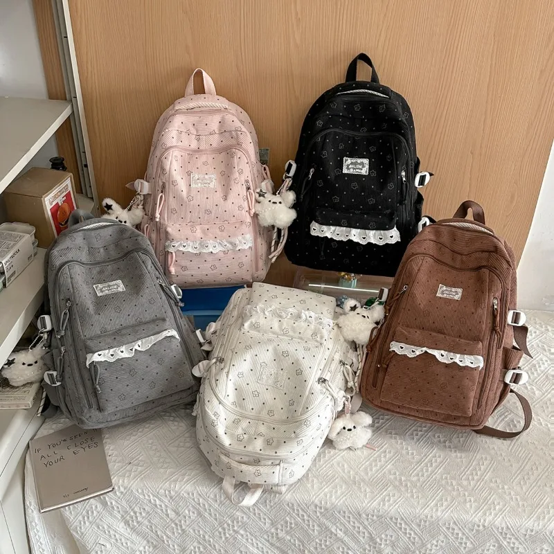 

Fashion Corduroy Zipper Designer School Bags Solid Colors Youth Sweet Backpacks 2026 Hot Sale Brand Versatile Bags for Women