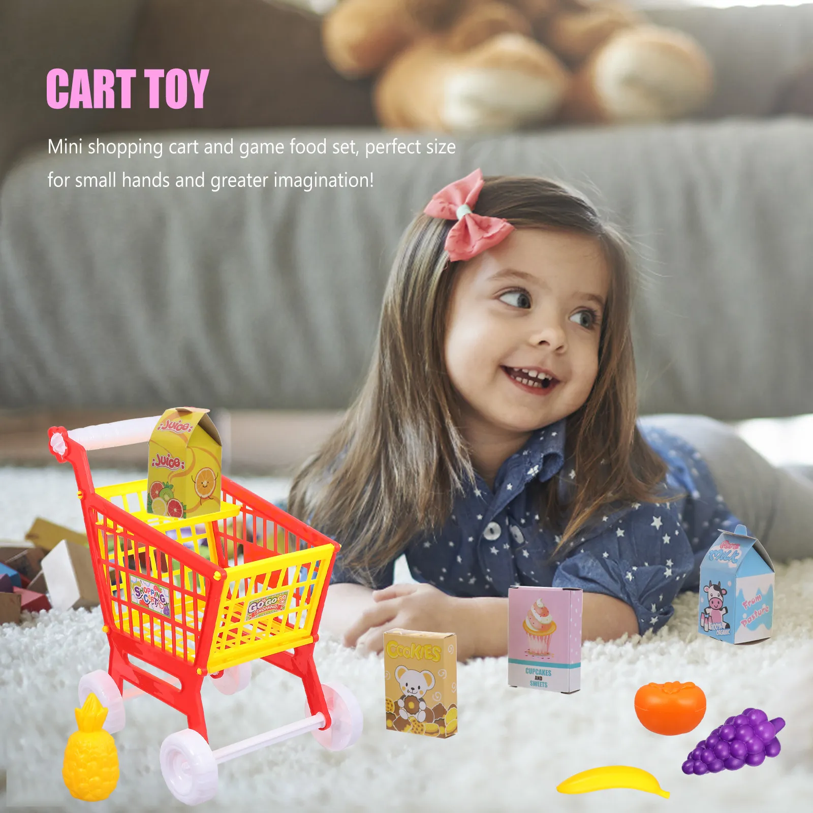 

Набор детских пластиковых тележек для покупок: игровой набор для веселых симуляций, развивающая игрушка, компактная, ярких цветов, для раннего развития