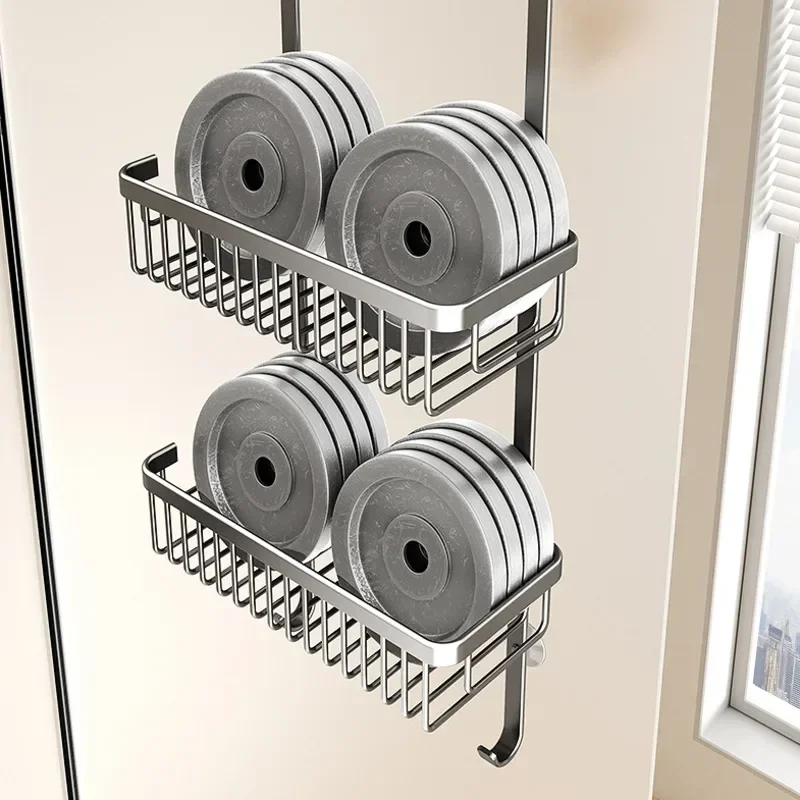 No Hole Shower Room Hanging Basket Door After The Multi-layer Shelf In The Bathroom Hanger Glass Door Partition Shampoo Holder