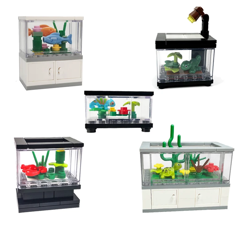 

Compatible With MOC Small Particle Building Blocks Fish Tropical Animals Turtle Fish Tank Reptile Box DIY Miniature Model Toys