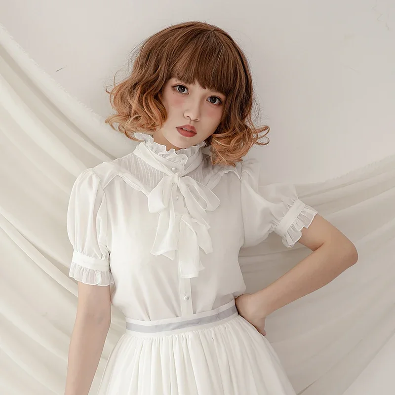 Chiffon Lolita Lantern Sleeve Vintage Shirt 2024 Autumn New Dark Loose Space-up Blouse Women Long Sleeve Tops Camisas De Mujer