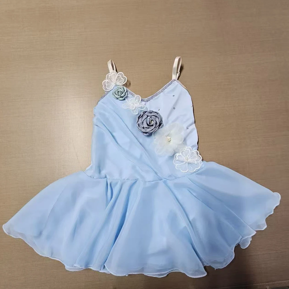 

Балетное платье для девочек, синее шифоновое классическое балетное платье с трико для детей, детские современные танцевальные костюмы для выступлений Купидона