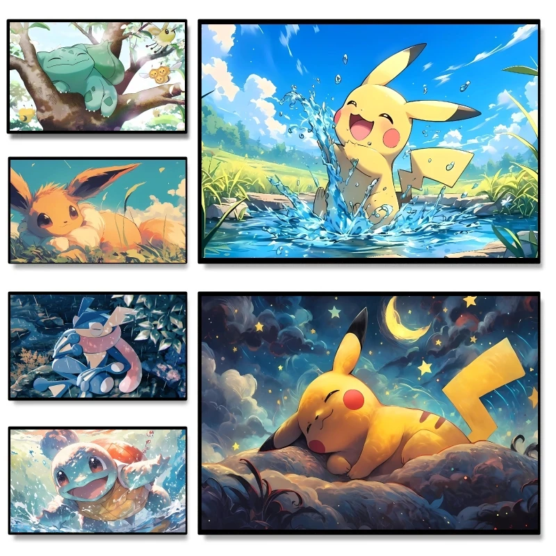 Anime Pokemon Pikachu Mewtwo Poster Leinwand Malerei Zuhause Modernes Wohnzimmer Malerei Wandkunst Dekoration Malerei Kinder Geschenke