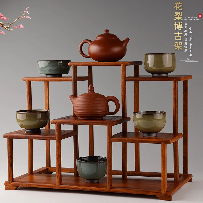 

Huanghuali Bogu Rack Small Solid Wood Zisha Pot Display Rack Tea Set Shelf Display Storage Tea Cup Rack
