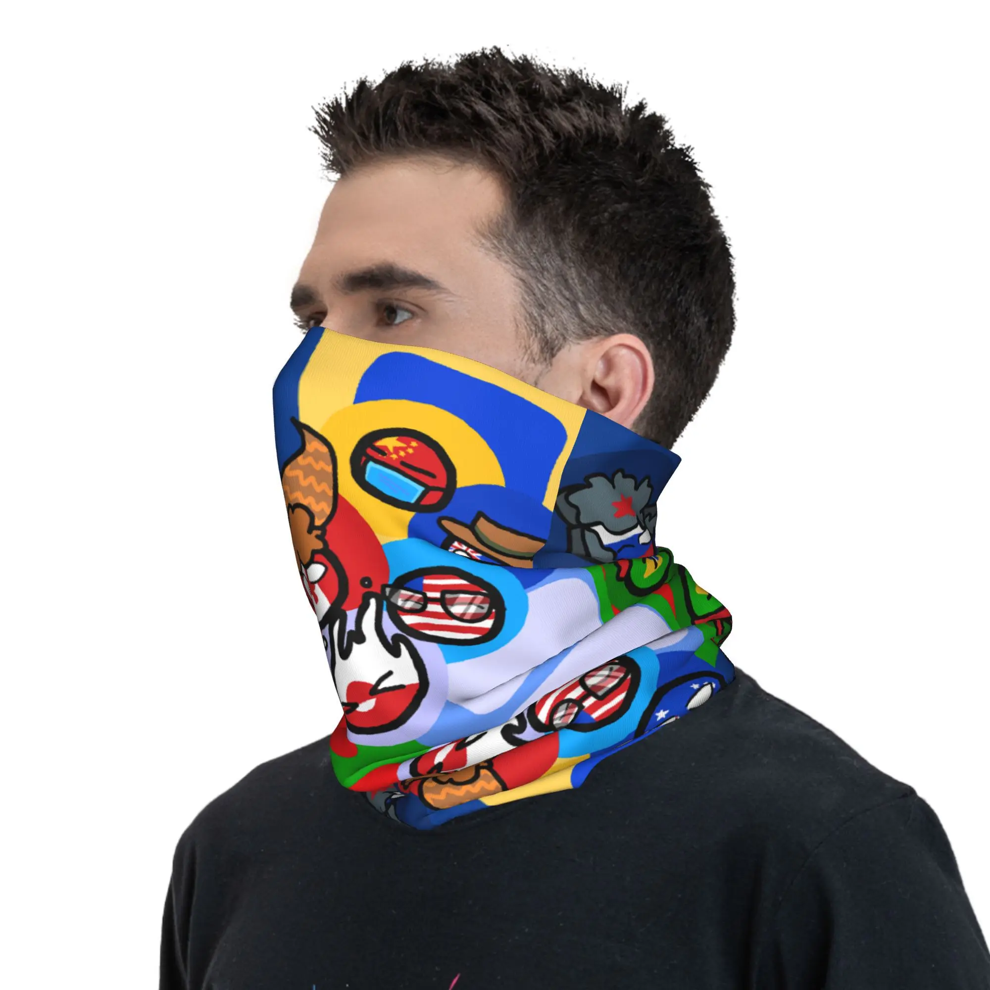Benutzerdefinierte Countryball Cartoon Länder Erde Halsmanschette Damen Herren UV Gesichtsschutz Winter Bandana Schal zum Wandern