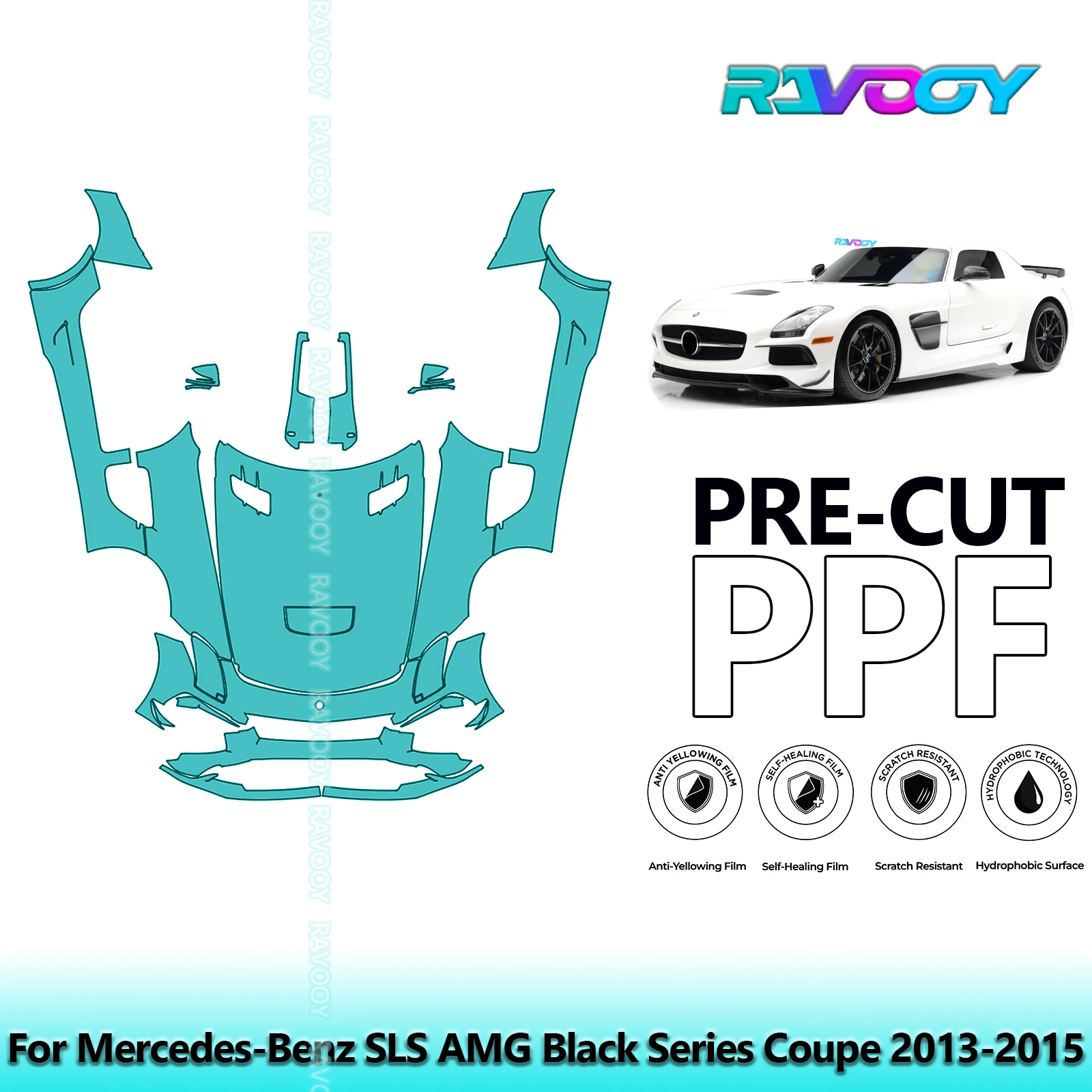 

Front Kit+Rockers Clear Bra Precut PPF Paint Protection Film For Mercedes-Benz SLS AMG Black Series Coupe 2013-2015