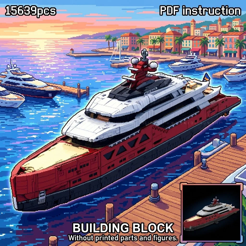 

Large Luxury Yacht Ship Model Display Set Birthday Gift Ocean Boat Building Bricks Toy For 254412 MOC