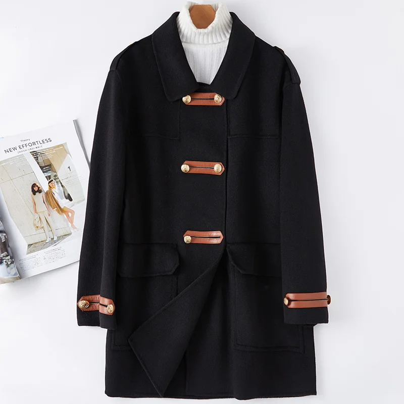 Hepburn Style Double sided Cashmere Coat Women's 2022 Autumn/Winter New Mid length Double breasted High end Woolen Coat