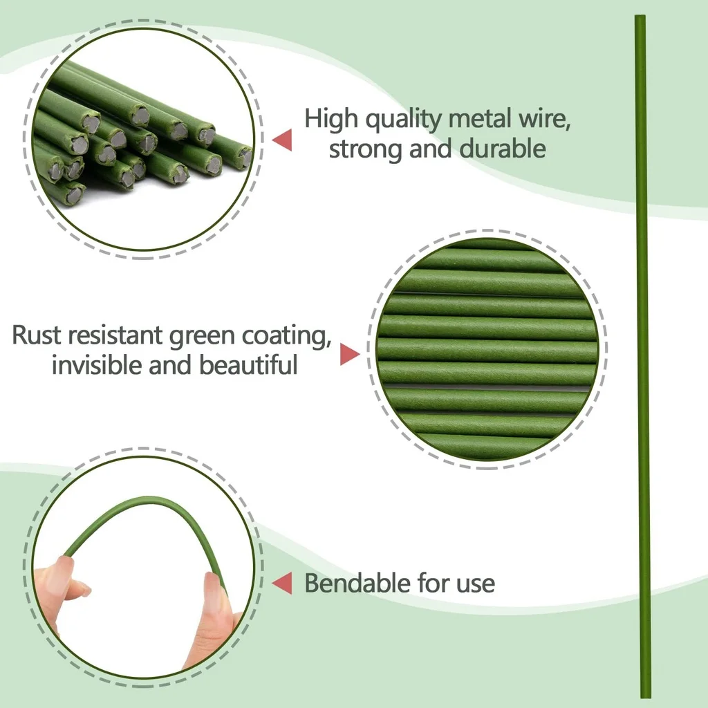 16inch/40cm Plant Stakes Garden Green Bendable Single Stem Plant Support Stakes for Indoor and Outdoor Plants