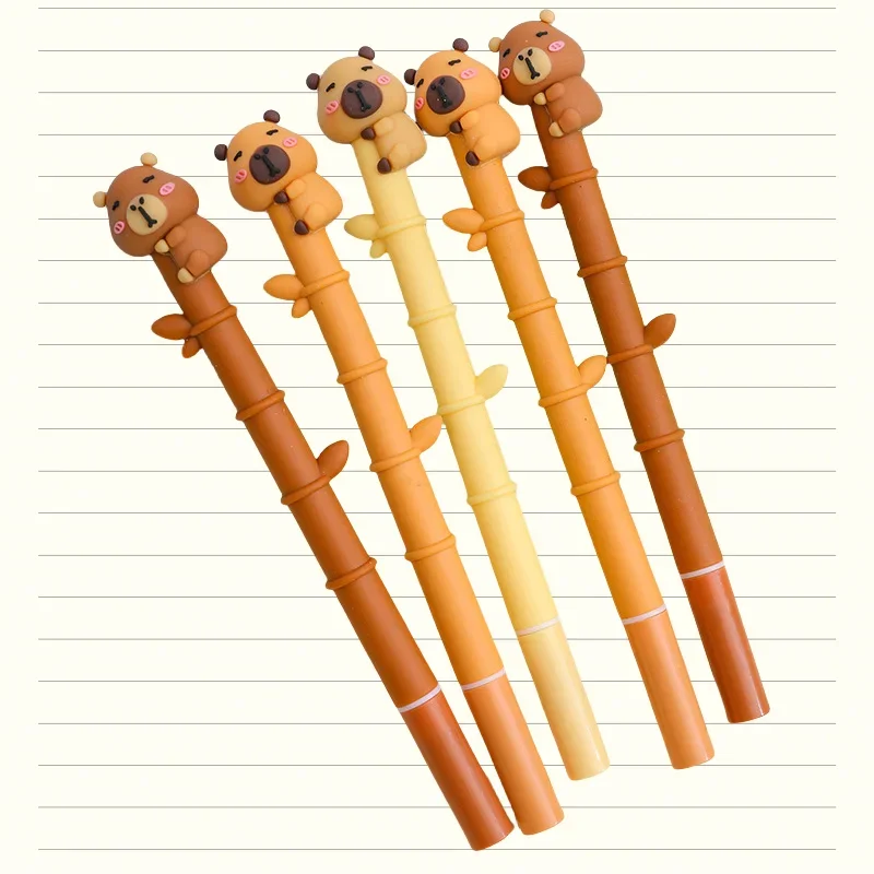 24Pcs Wholesale Creative Kapibara Bamboo Student Gel Pens Cartoon Cute Animal Capybara Learning Stationery Back to school