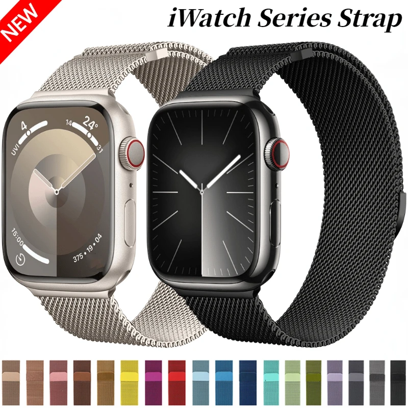 

Ремешок «Миланская петля» магнитный для Apple Watch Band 9 8 7 45 мм 41 мм Ultra 2 49 мм, металлический браслет для iWatch 6 5 4 3 SE 44 мм 40 мм