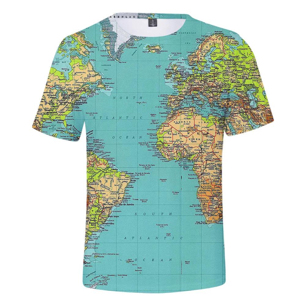 Casual Boys Girls 3d Printed World Map T-shirts Kids Hot Sale Unisex Short Sleeve Tops Children\'s Clothing