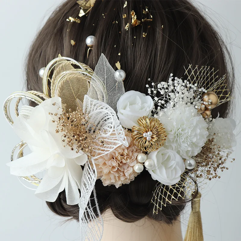 

Japanese Kimono Handmade Fabric Flower Hair Accessories Clip Lolita Hairpin Headdress Barrette Party Summer Yukata Festvial Deco