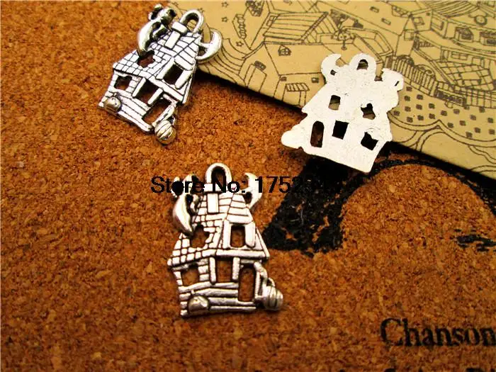 12pcs/lot--Halloween haunted house charms, Antique Tibetan silver haunted house charm pendants 24x19mm