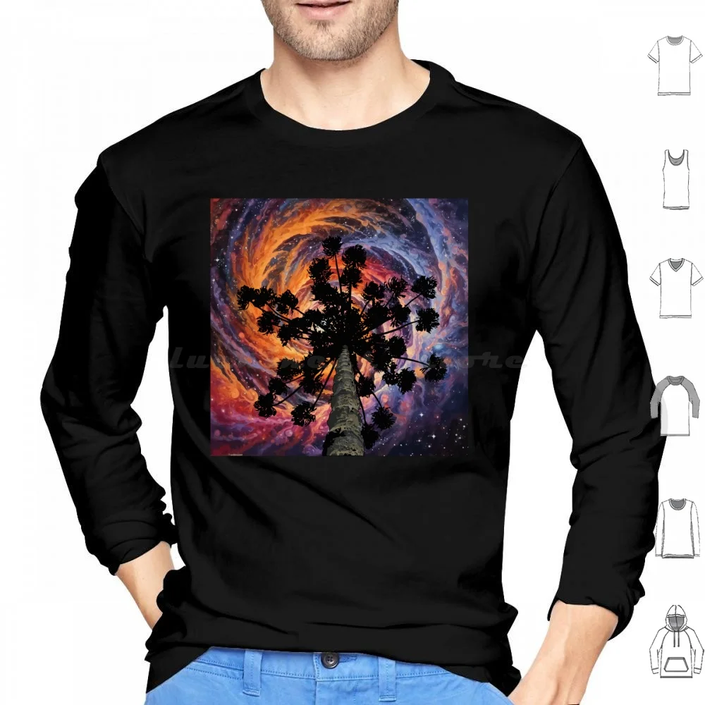 South Pine Dream Hoodie cotton Long Sleeve Trip Psychedelic Sky Cosmic Tree South Araucária Space Nature Colorful