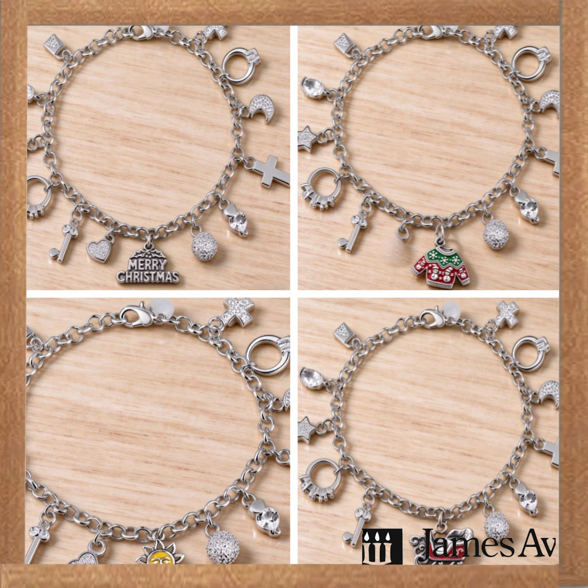 Silver Multi Charms Chain Bracelet for Women, Star Moon Heart Cross Key Cube CZ Crystal Dangle Pendant Bracelet, Trendy Stackable Wrist Jewelry Birthday Gift