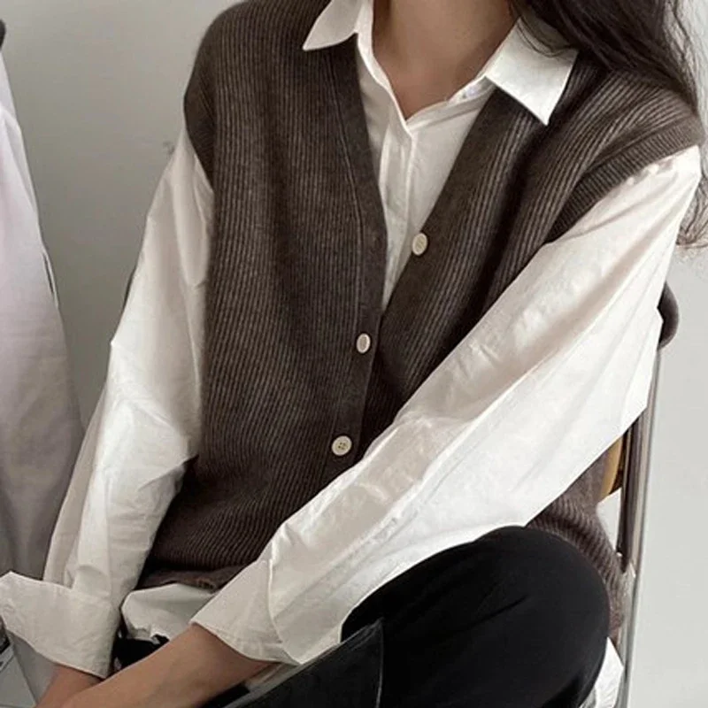 Casual Loose Cardigan Sweater Vest Spring Warm Knitted Vest Sweater for Women Fashion Solid Sleeveless Sweaters Pull Femme