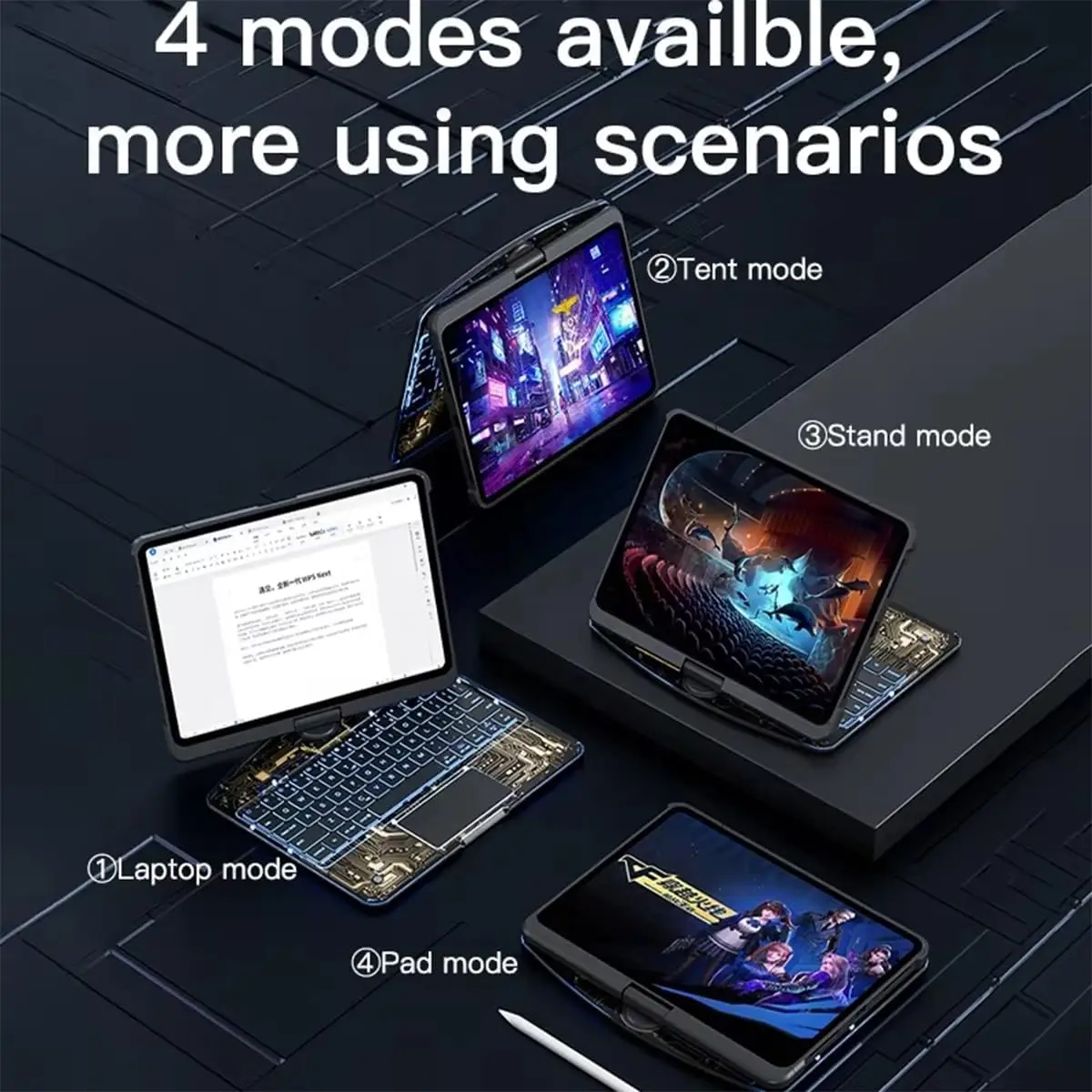 حافظة لوحة مفاتيح لوحة اللمس لجهاز iPad 11/13 بوصة الكل في واحد لوحة التتبع لوحة المفاتيح السحرية Ipad Air 6 Pro M4 مقاومة للسقوط 360 °   دوران