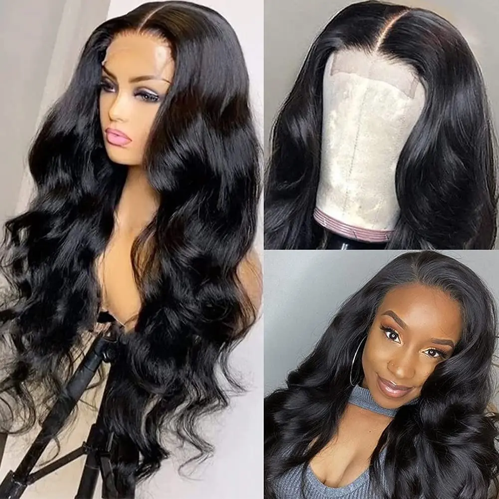 A fashionable and stylish full lace front wig with Yaki middle part and loose long curly hair made of synthetic fibers.