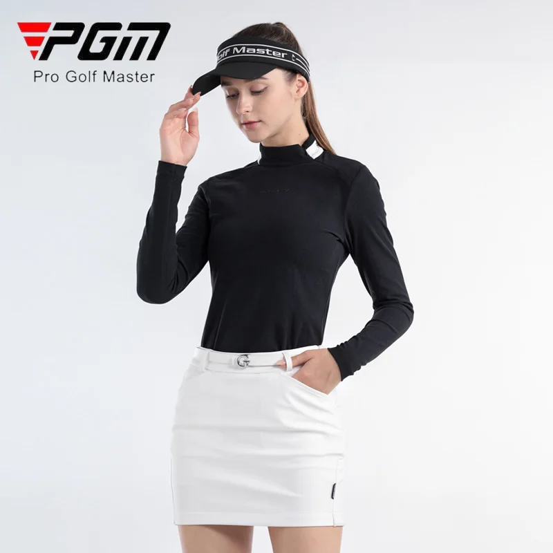 PGM Women Keep Warm Golf Shirt Ladies Slim Long Sleeve T-shirt Women Side Zipper Collar Shirt Autumn Casual Golf Underwear