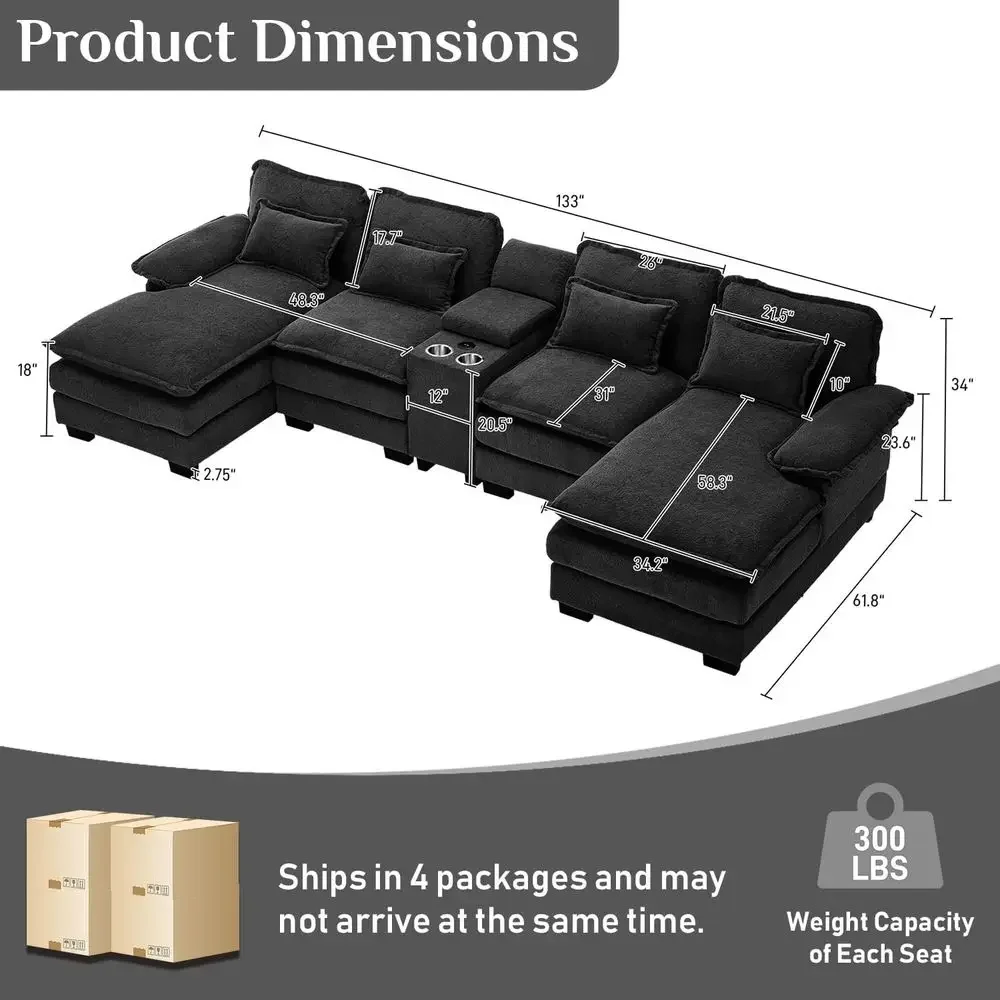 haped Cloud Sectional Couch, 133