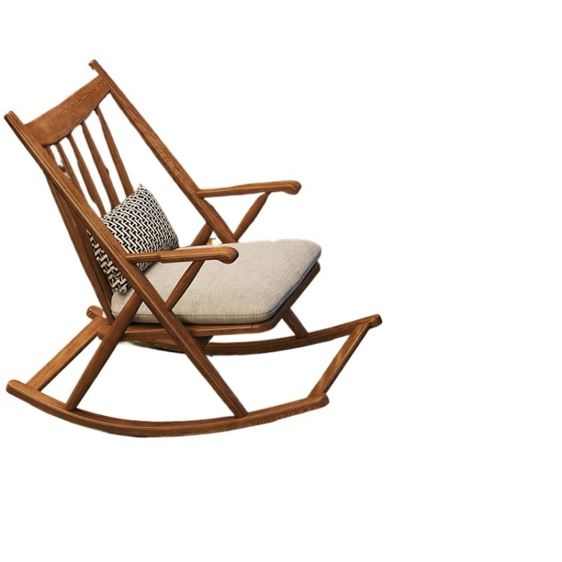 كرسي هزاز من الخشب الصلب، كرسي منزلي، شرفة للكبار، قيلولة ترفيهية، أريكة كسولة من خشب الجوز الأسود، كرسي هزاز فردي #1
