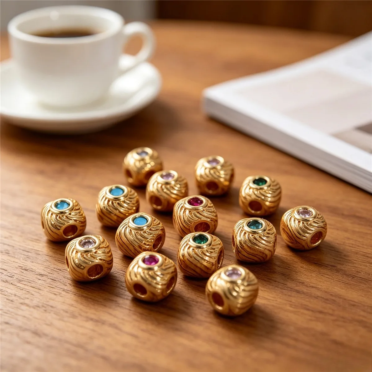 Brass 14K Gold Plated Super Anti-fade Threaded Square Spacer Beads Inlaid Color Zircon Full Hole DIY Bracelet Jewelry Findings
