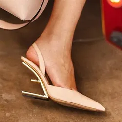 2025 Designer Women Sandals Pointed Toe High Heel Shoes Letter Strange Heel Dress Pumps Bride Gladiator Sandals Ladies Wedges