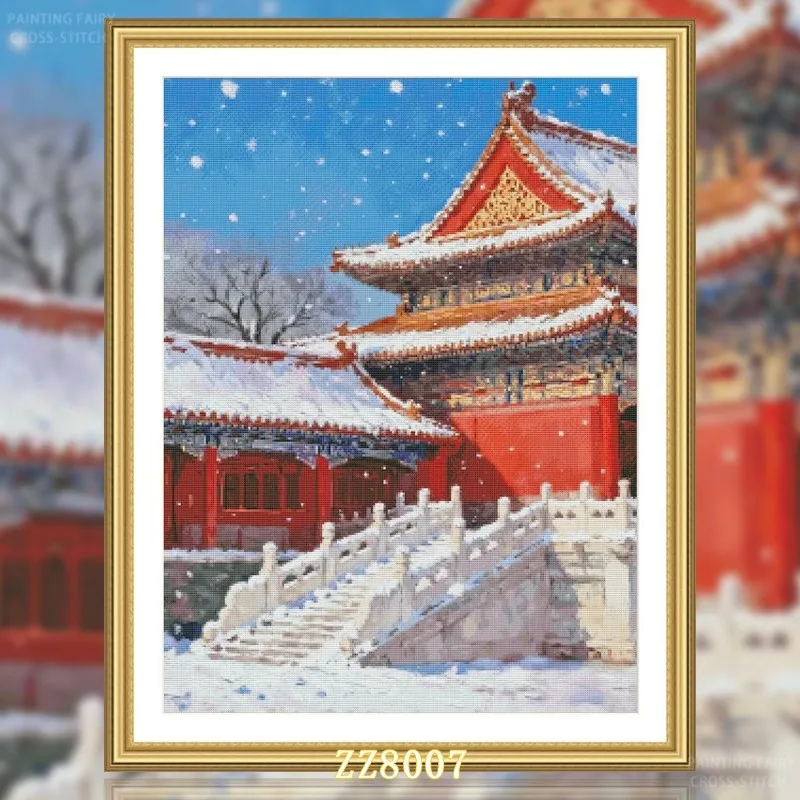 

ZZ8007- A Corner of the Forbidden City 14CT 16CT 18CT Printed On Canvas Cross Stitch DIY Set Needlework Embroidery 153 Colors