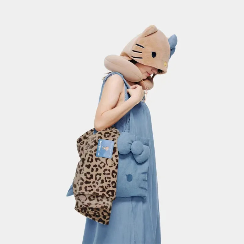 Hello Kitty Hooded Neck Pillow Cartoon U-Shaped Pillow Portable Plush Support Winter Travel  Cute Comfort Girl Gift