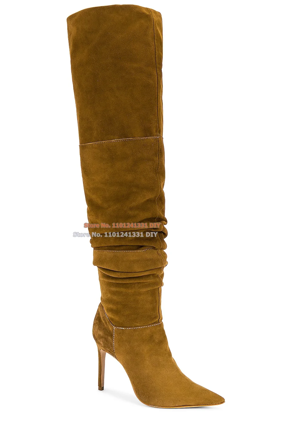 

Leather Suede Upper with Leather Bear Yellow Solethin High Heel Over The Knee Women Winter Long Thigh High Boots Plus Size 35-45