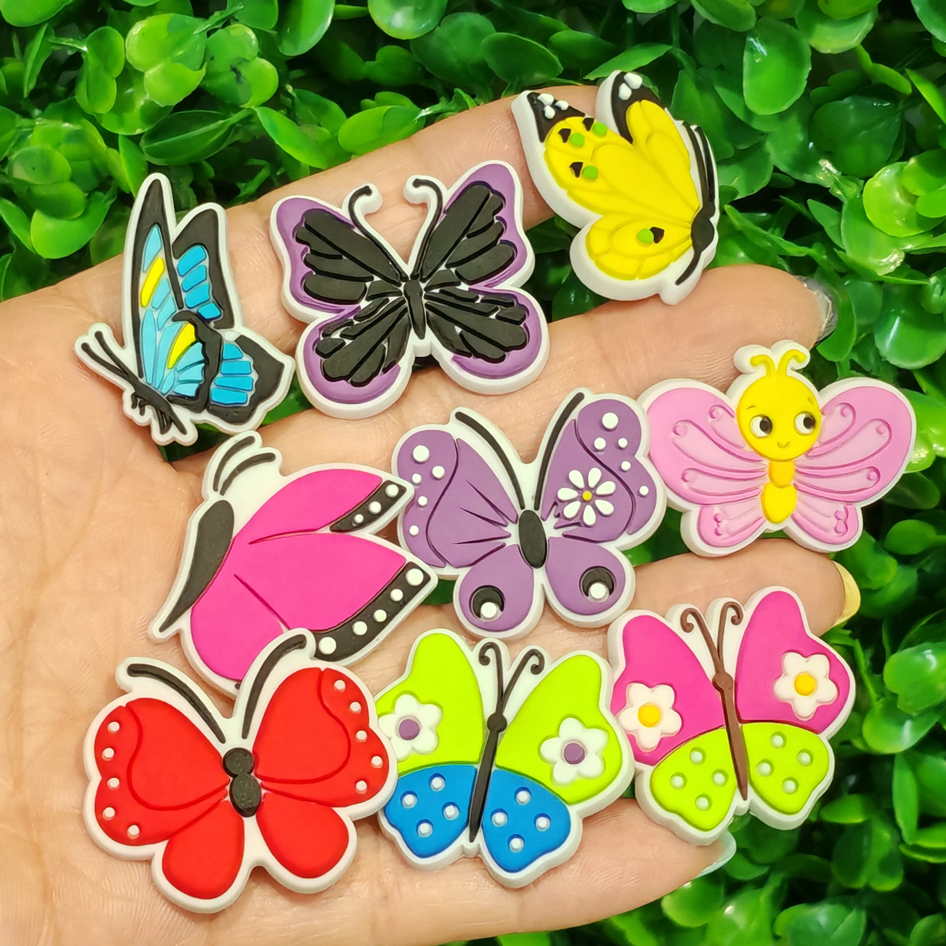 1-19PCS Kawaii Colorful Butterfly PVC Shoe Charms Buckle Clog Fit Wristbands Hole Shoes Ornaments Sandals Accessories Girls Gift