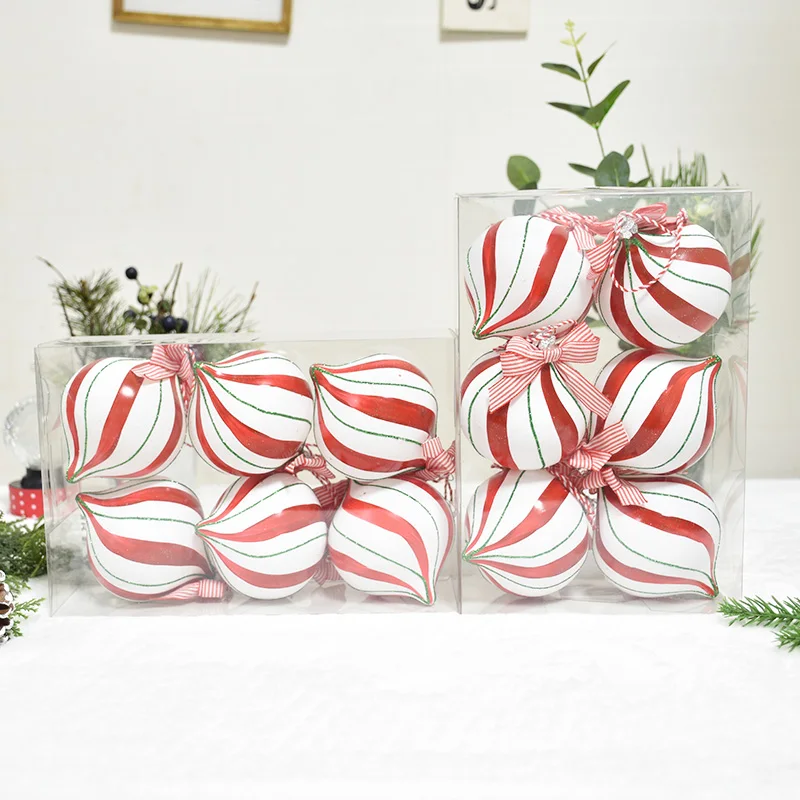 Christmas decoration items, red, white, green painted onion shaped balls