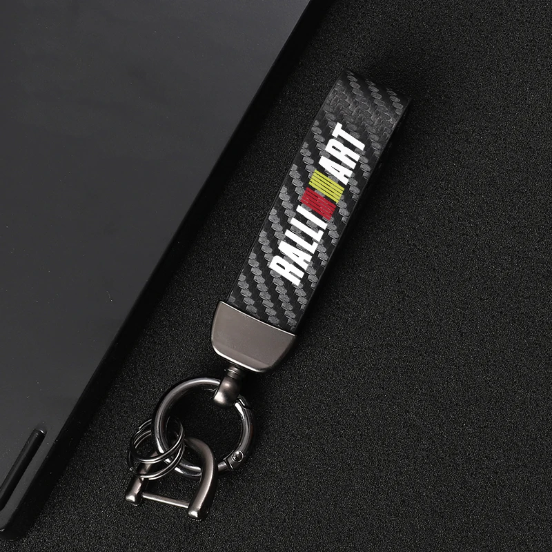 Carbon fiber Keychain Car Logo Auto Styling Customizable Key Ring For Mitsubishi Ralliart 2010 2022 Lancer Ralli Art 9 10 Asx