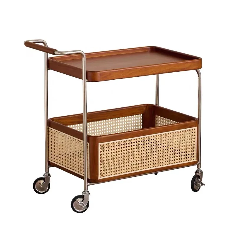 

North American black walnut mobile, retro side table living room, sofa movable coffee table, storage storage, solid wood trolley