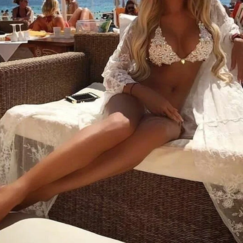 Koronkowe Bikini diamentowy strój kąpielowy kryształ kobiety stroje kąpielowe bandaż Halter zestaw Bikini brazylijski Rhinestone kostiumy kąpielowe