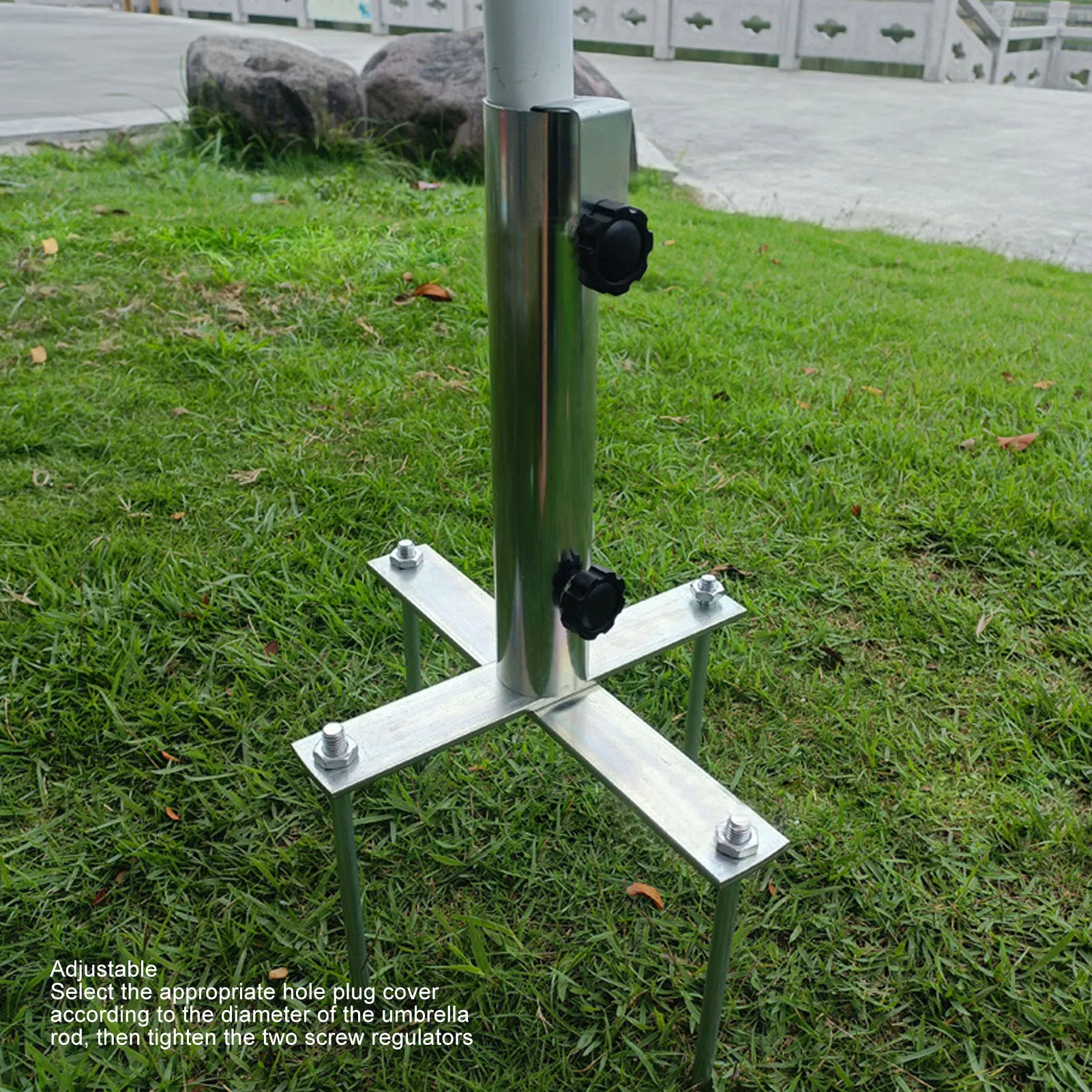 Patio Umbrella Stand Adjustable Umbrellas Inground Stainless Steel Stands With 4 Spikes For Park Beach Garden