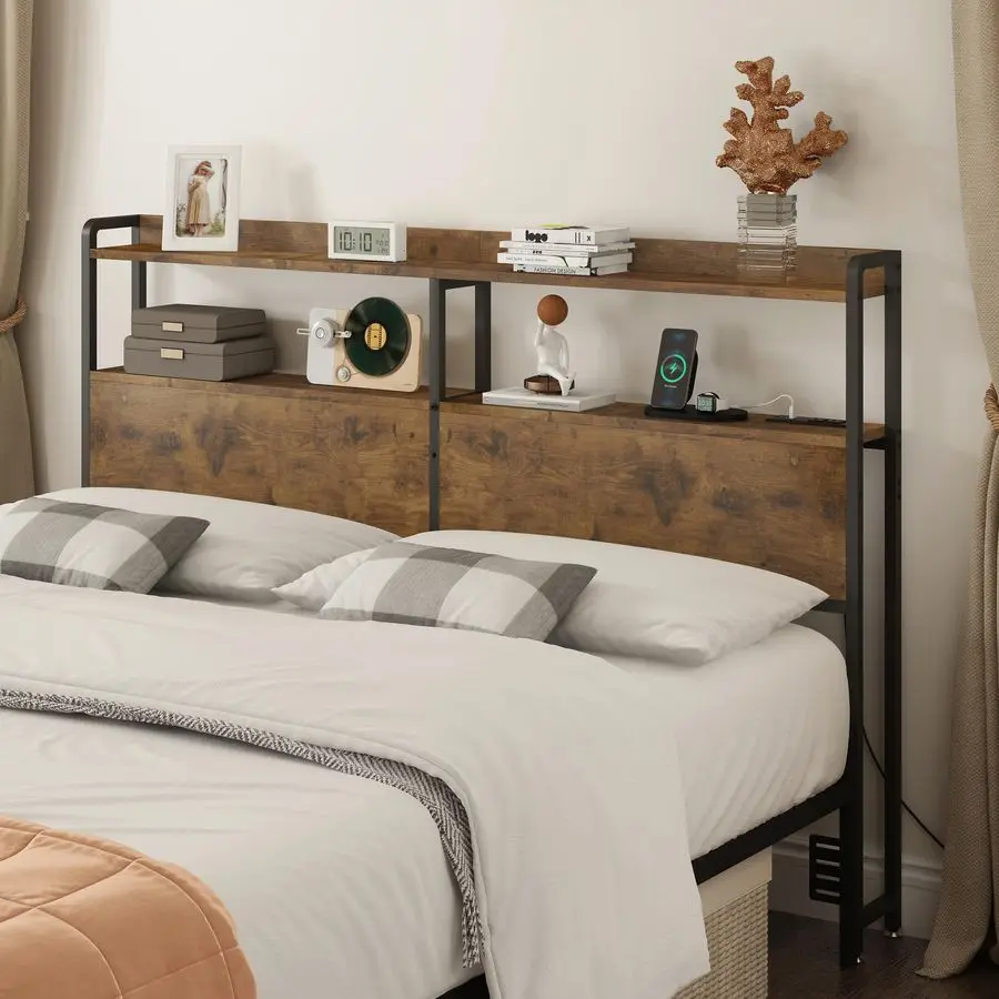 

Изголовье для кровати размера «queen-size» с местом для хранения, регулируемая высота, изголовья с розетками, USB-портами, Type-C, светодиодной подсветкой, прочное