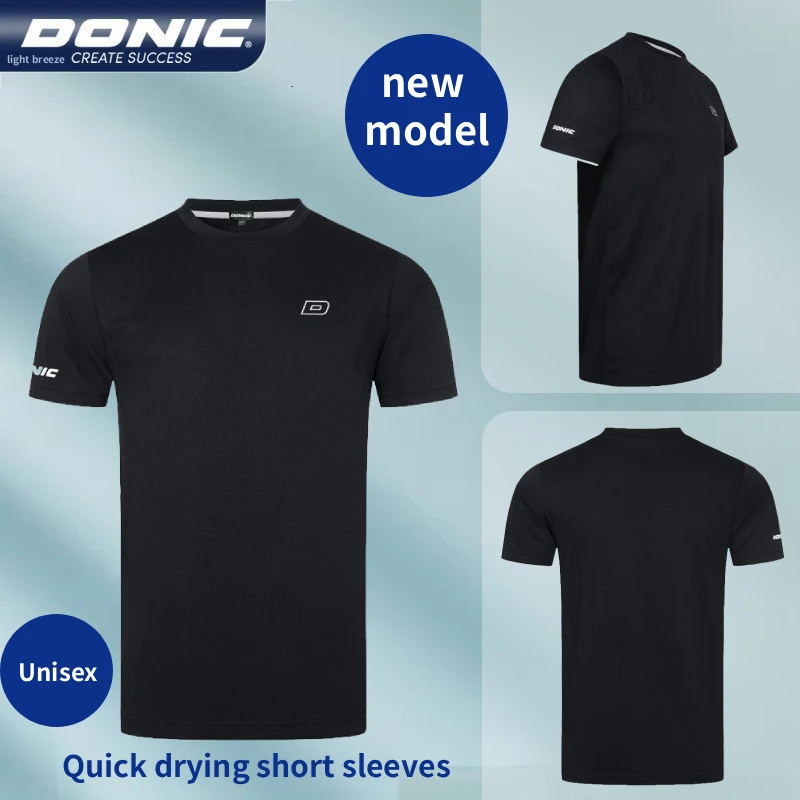 

Authentic DONIC Table Tennis Uniform Black Round Neck Training Uniform Pineapple Honeycomb Polyester Sports Uniform 83259