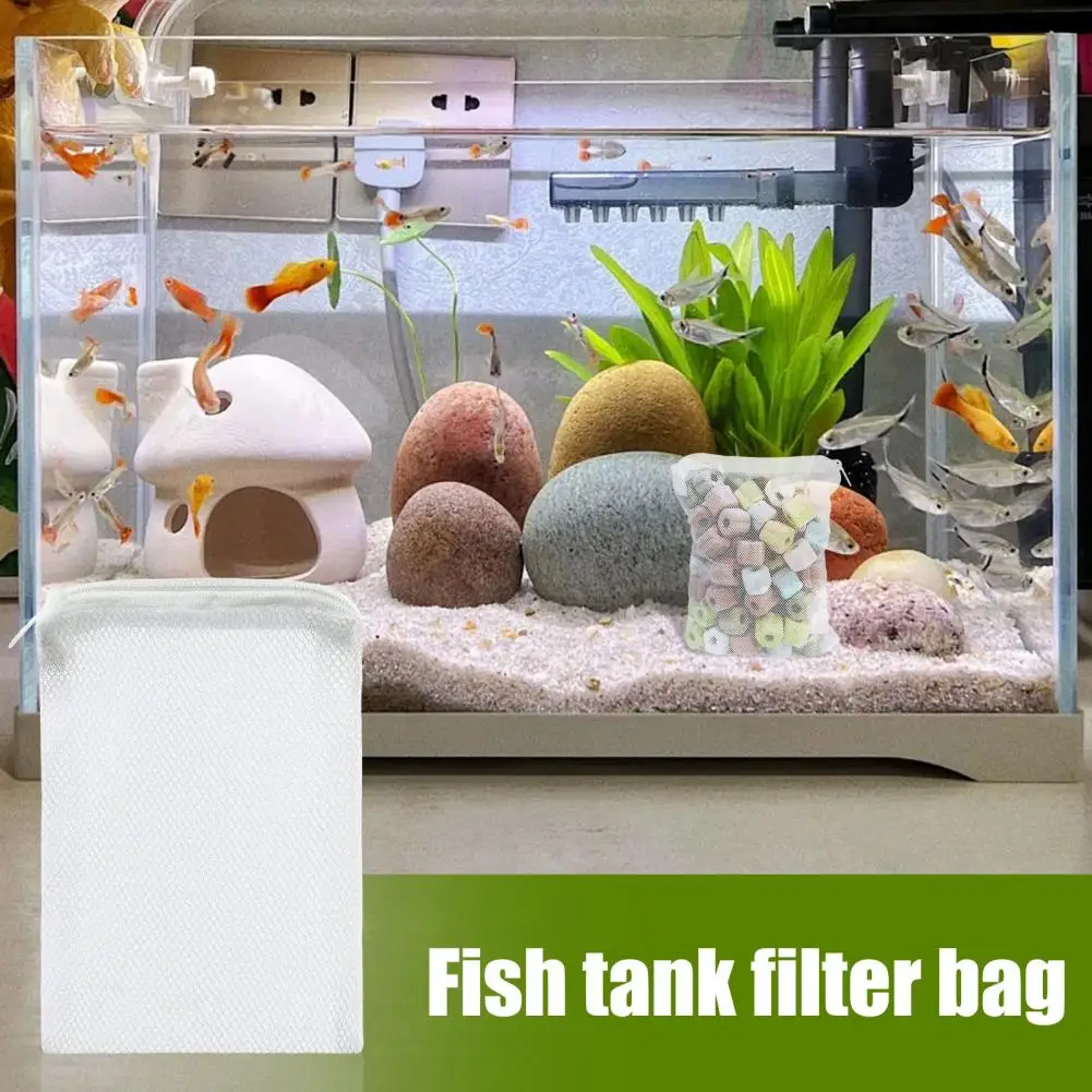 

2Pcs Aquarium Filter Media Bags Fish Tank Filter Mesh Bag with Zipper for Activated Carbon Bio Filter Balls Ceramic Rings