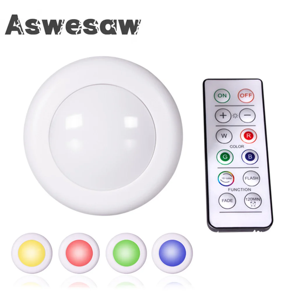 Aswesaw LED Cabinet Battery RGB16 Colors Colorful Lamp  Battery Operated Portable Kitchen Hallway Closet Cabinet Night Lamp