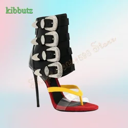 Leichte Luxus Metalls chnalle Mitte Kalb Sandalen Flip Flop offene Zehen High Heels Stiletto Reiß verschluss Frauen Schuhe 2024 neue Zapatos Para Mujere