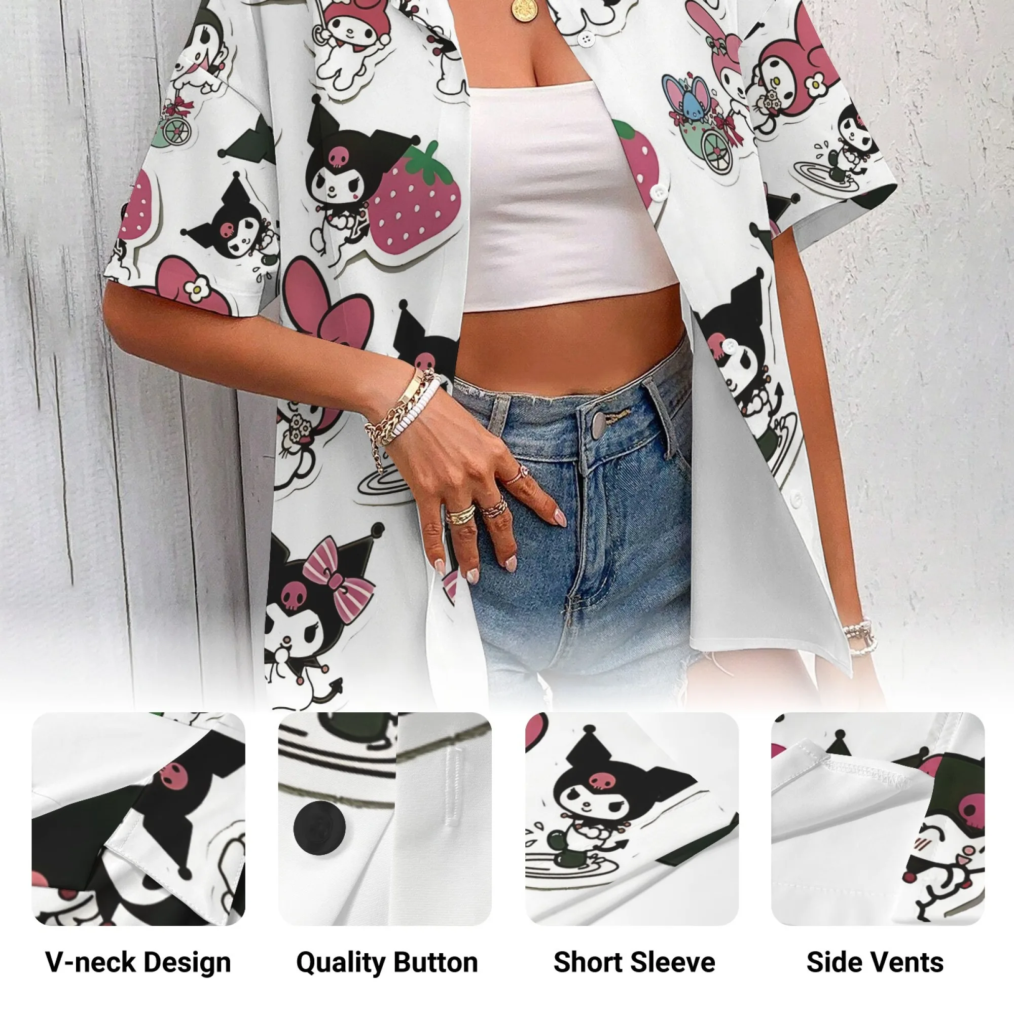 Kemeja Kuromi Kaos Lengan Panjang Wanita untuk Wanita Kaos Wanita Kemeja Kuromi untuk Anak Perempuan 11 Hingga 12 Tahun Pakaian Wanita Anak