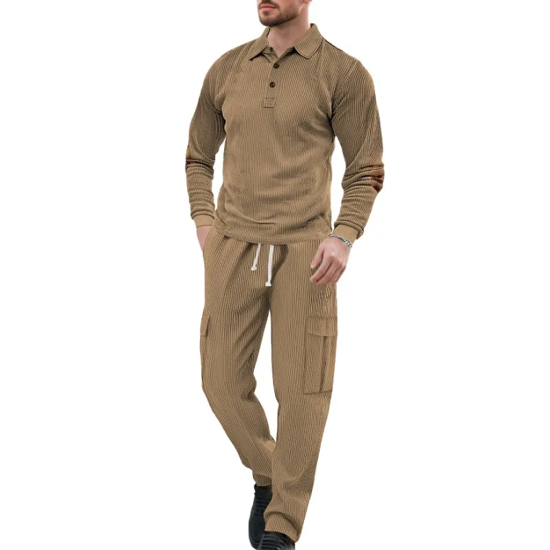 Casual Sports Lapel Long Sleeve Two-piece Men's Loose Solid Color Work Suit